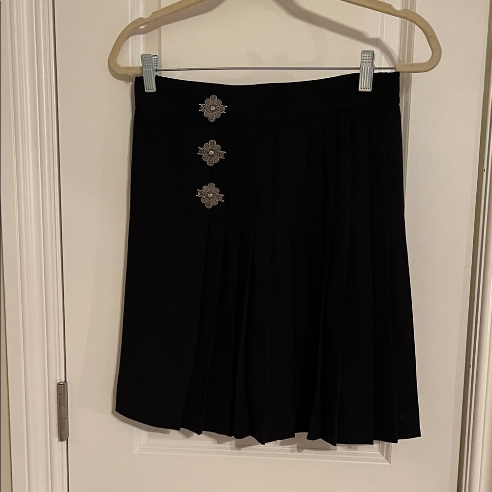 The Kooples Black Pleated Mini Skirt with Metallic Details